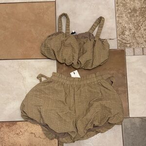 Endless Rose Olive Green Textured Bubble Two-Piece Set